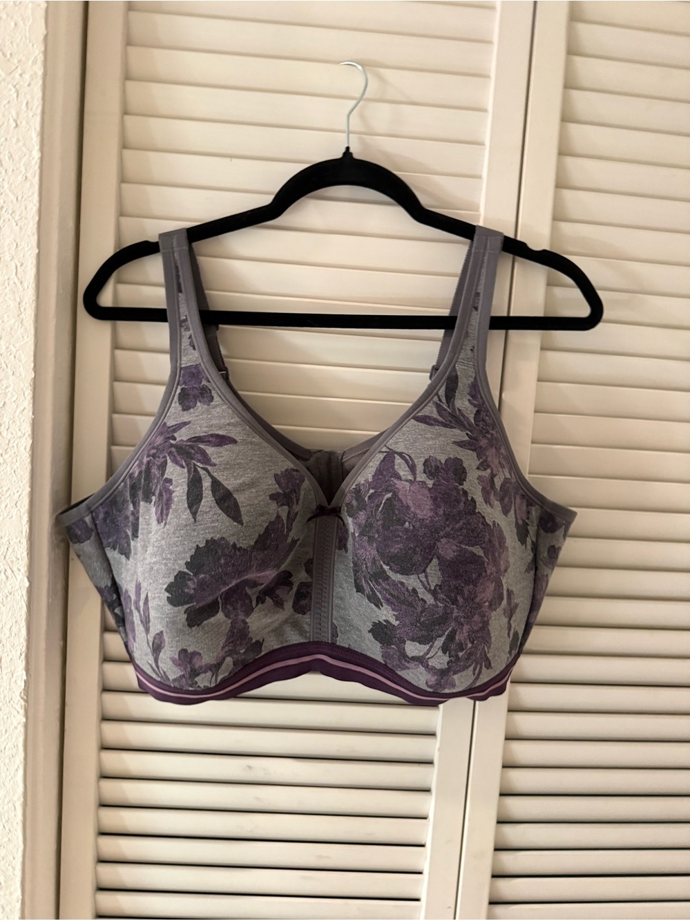 Cacique Gray Bra with Purple Floral Print